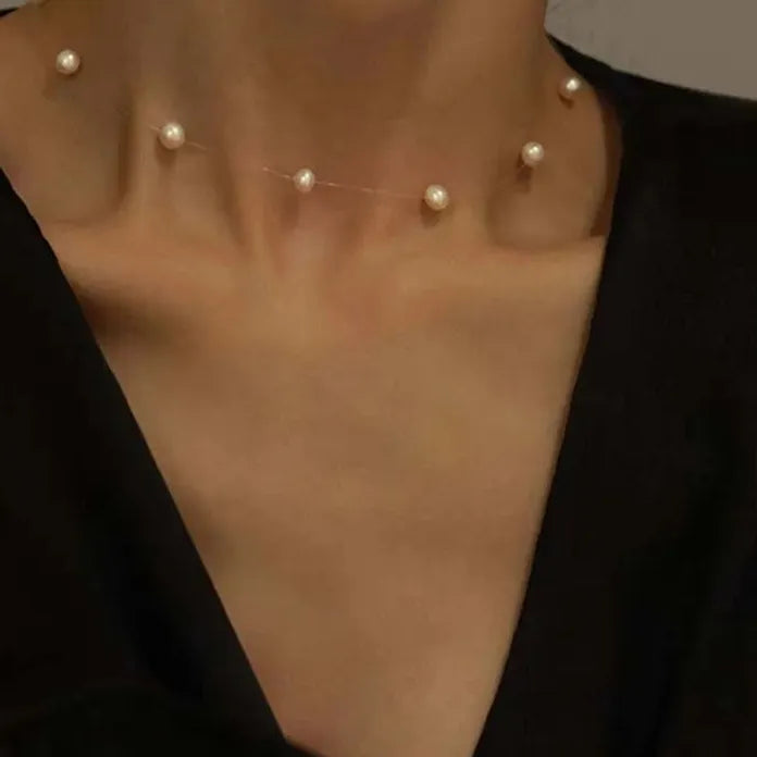 Summer Kpop Pearl Collarbone Chain Necklace for Women Fashion Jewelry