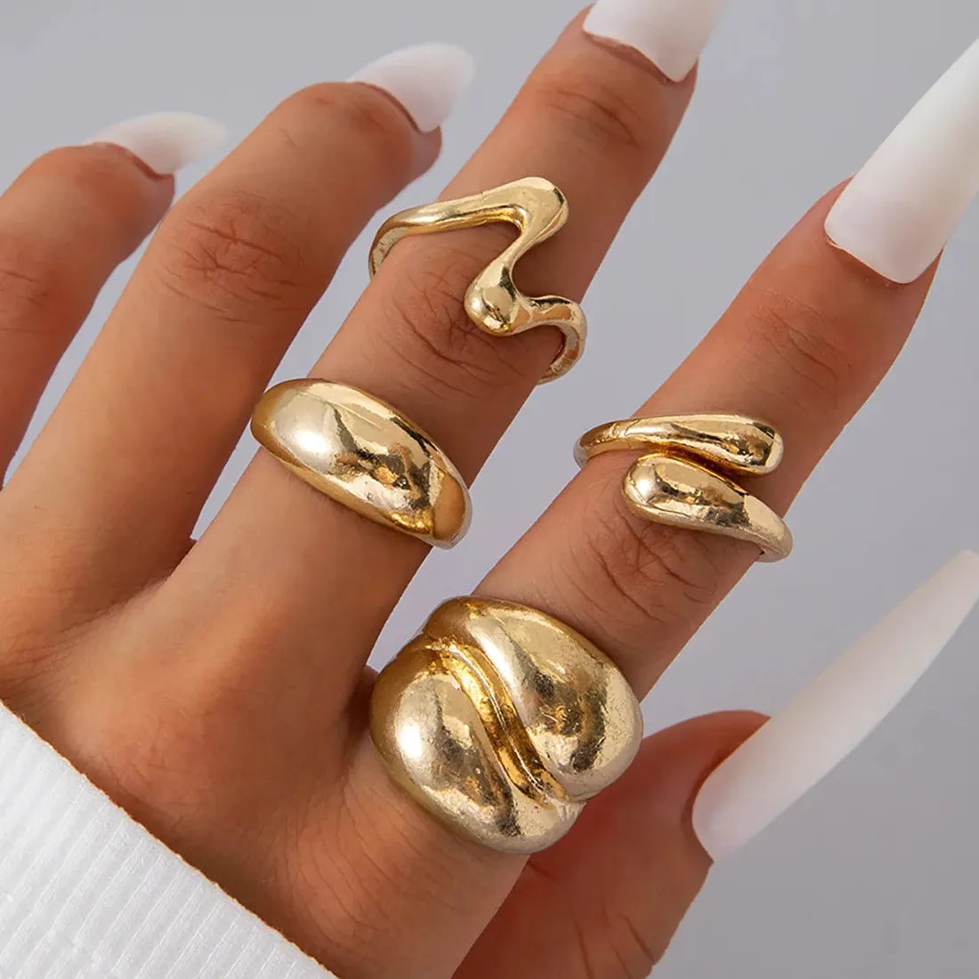 5Pcs Vintage Irregular Metal Circular Rings Punk Jewelry for Men Women