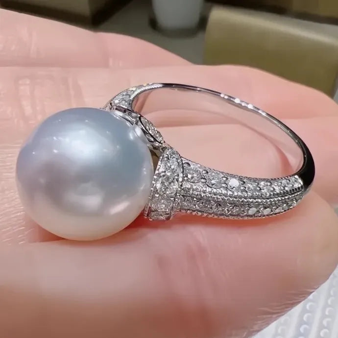 Imitation Pearl Ring with Cubic Zirconia Brass Wedding Gift for Women
