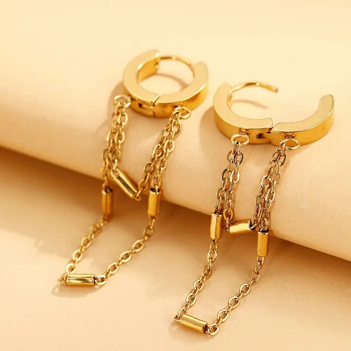 Stainless Steel Geometric Tassel Drop Earrings for Women Vintage Gift