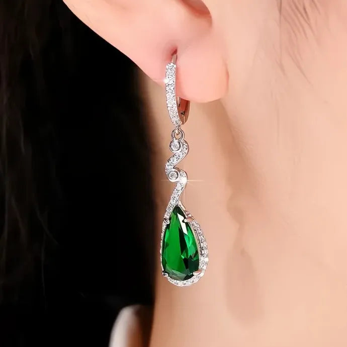 Luxury Pear Green Geometric Copper Alloy Cubic Zirconia Earrings for Wedding Party