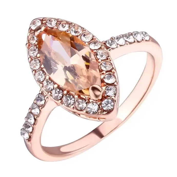 Marquise Champagne Cubic Zirconia Wedding Ring for Women Brass Jewelry