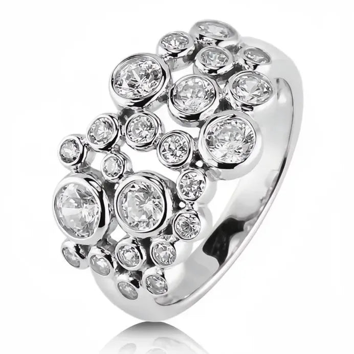 Women’s Multi-Round Cubic Zirconia Silver Wedding Engagement Band Ring