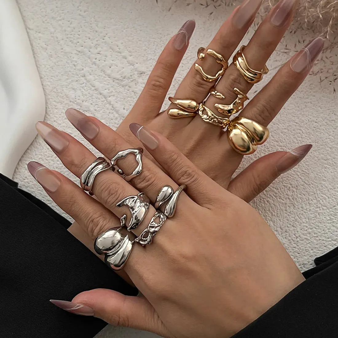 6Pcs Adjustable Vintage Geometric Metal Rings Set Gold Silver Bridal Jewelry