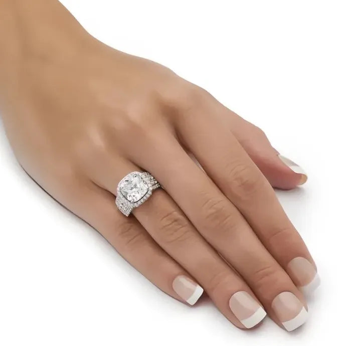 Elegant Cushion Cut Cubic Zirconia Brass Silver Wedding Ring for Women