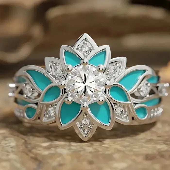 Bohemian Style Women's Floral Rings Zinc Alloy Semi-Precious Stone Jewelry