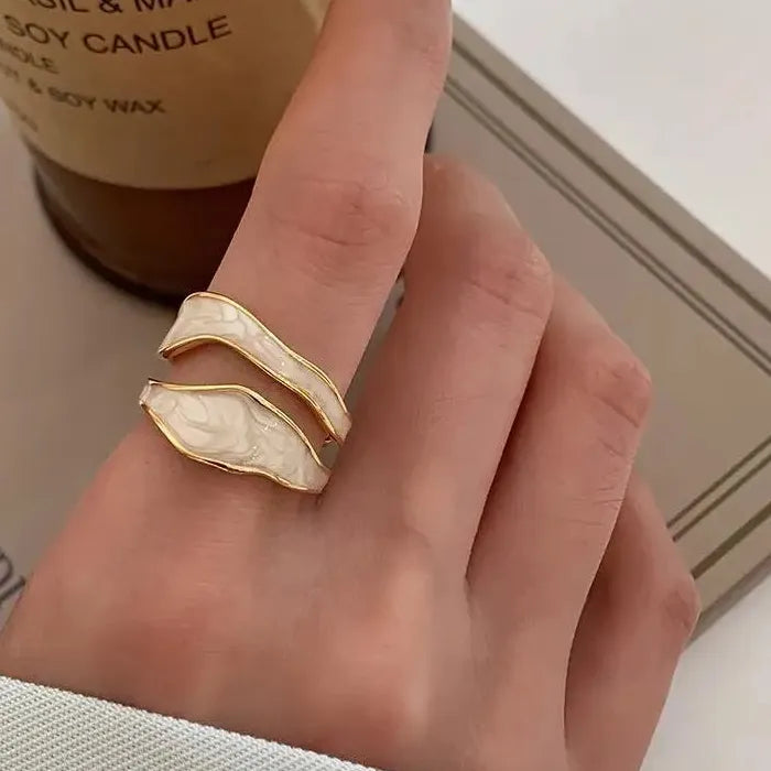 Adjustable Retro Gold Double Oil Drip Ring for Women 2025 Trendy Jewelry