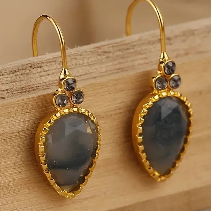 Golden Water Drop Earrings Women’s Simple Exquisite Zinc Alloy Glass Jewelry