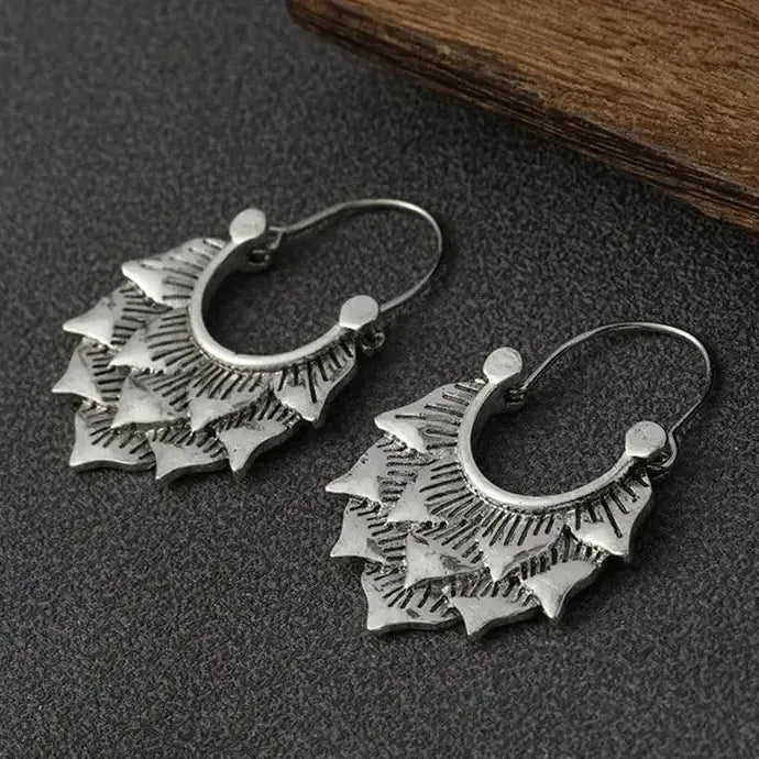 Retro Ethnic Style Women’s Zinc Alloy Pendant Earrings Embossed Metal Jewelry Gift