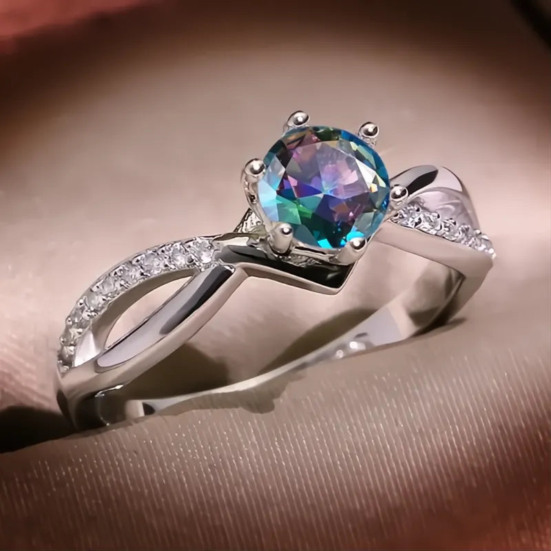 Trendy 6 Claws Cubic Zirconia Stone Ring for Women Silver Color Fashion Bridal Proposal Band