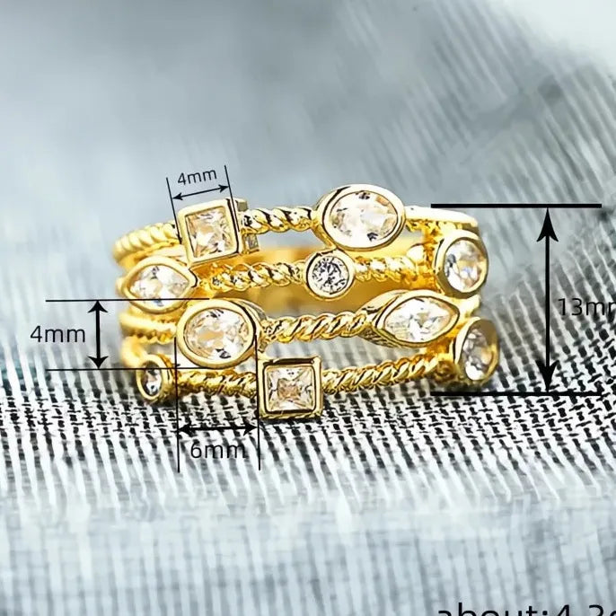 Luxury Women’s Gold Brass Engagement Wedding Ring with Cubic Zirconia