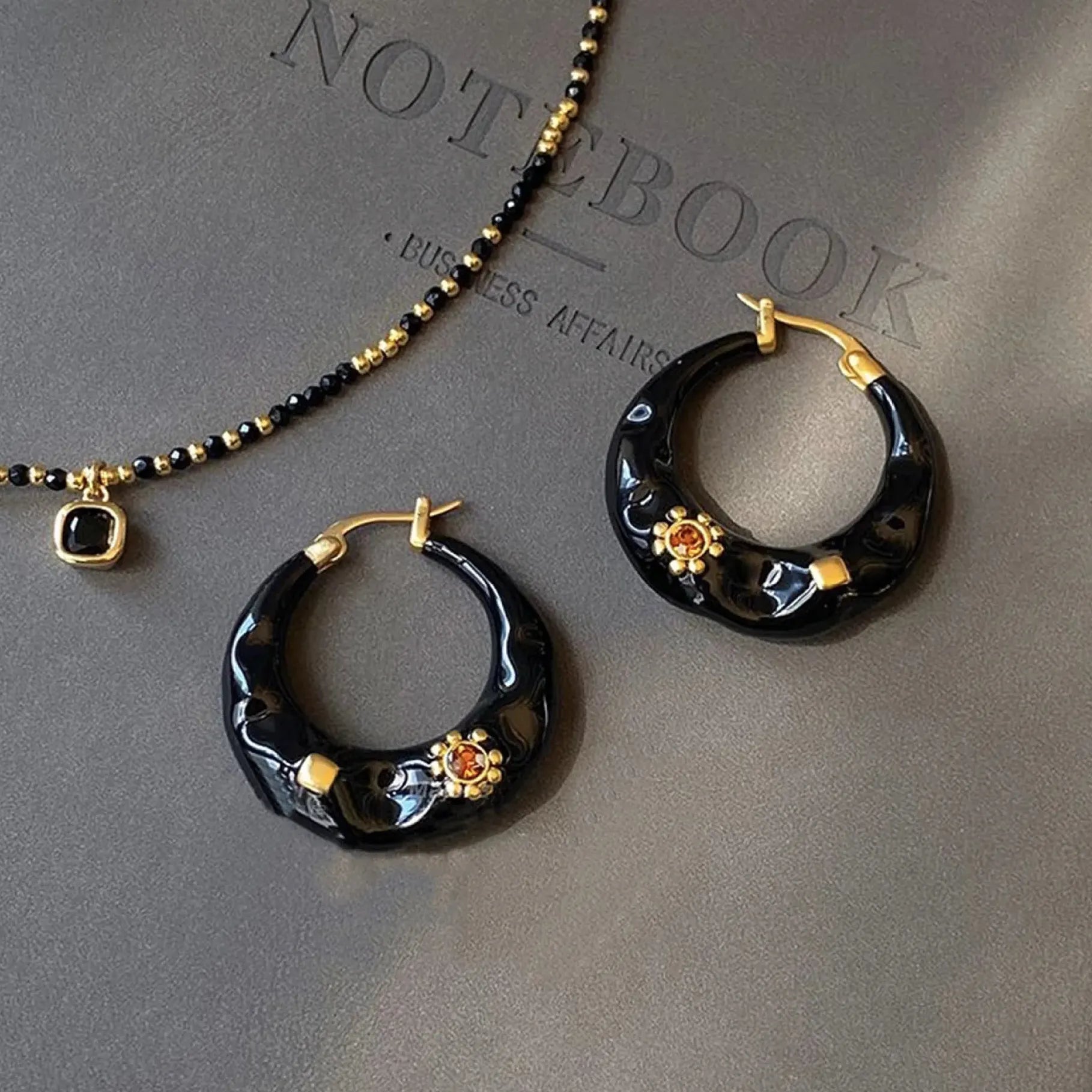 Vintage Black Enamel Drip Glaze Copper Hoop Earrings for Women Trendy Gift Jewelry