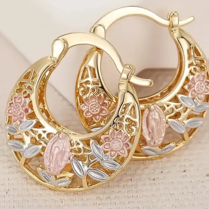Gold Brass Geometric Hollow Hoop Earrings for Women Wedding Jewelry