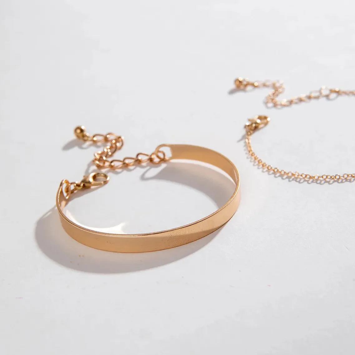 3Pcs Bohemia Minimalism Metal Rhinestone Chain Flower Bracelets for Women Gold