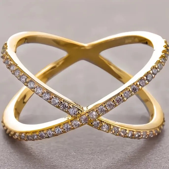 Trendy Copper Cubic Zirconia X Shape Geometric Ring for Women Men Party Jewelry
