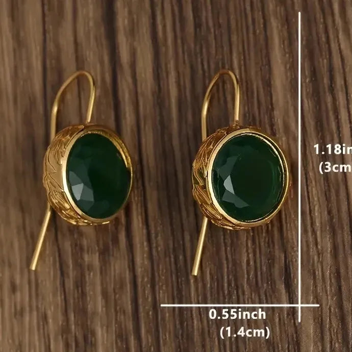 Luxurious Emerald Synthetic Gemstone Drop Earrings Round Shape Jewelry for Women