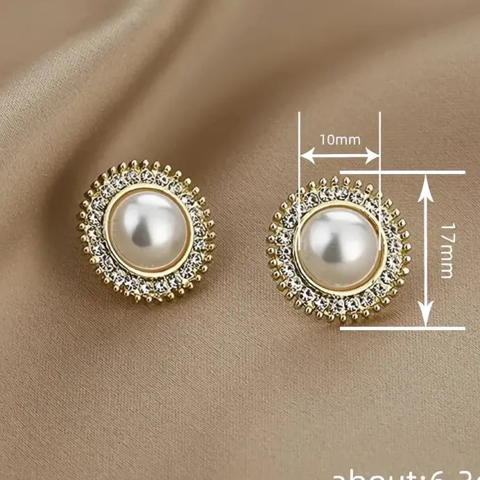 Geometric Pearl Stud Earrings with CZ Inlay for Wedding & Party Wear