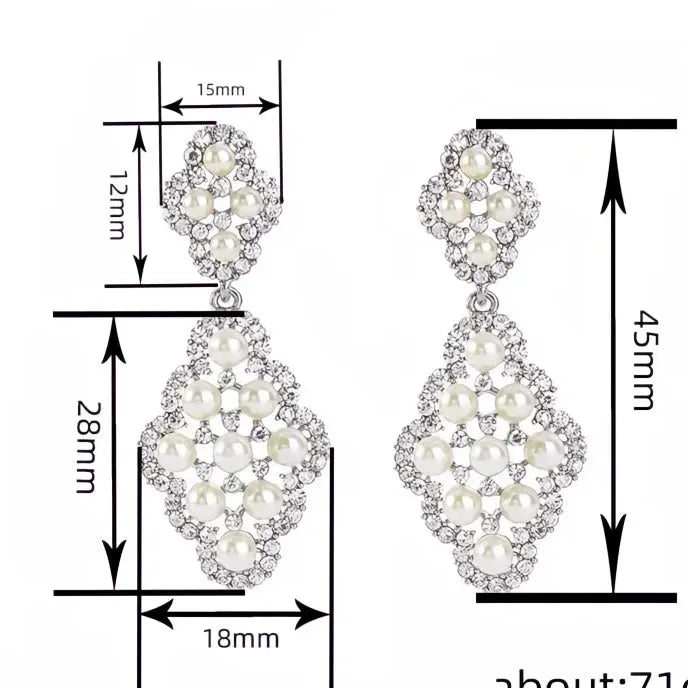 Copper Alloy Geometric Drop Earrings for Women Simulated Pearl Inlaid Shiny CZ Jewelry