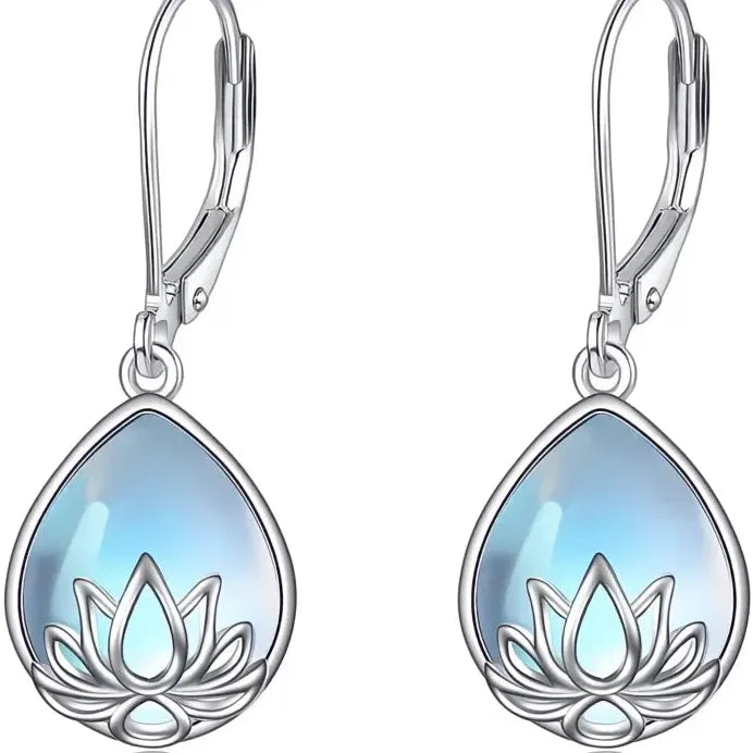 Geometric Pear Imitation Opal Drop Earrings Lotus Setting for Women
