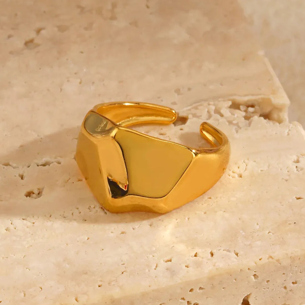 Stainless Steel Wide Irregular Thick Ring for Women Men Gold & Silver Band