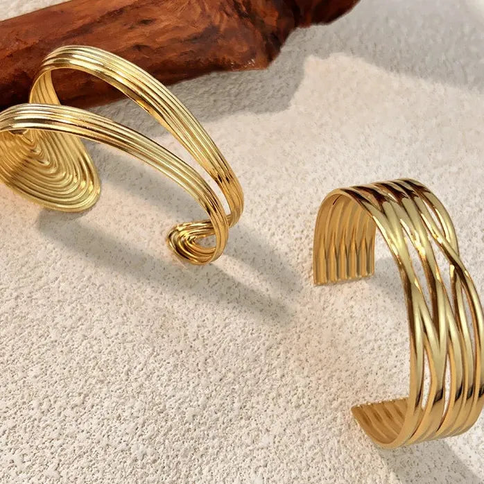 Stainless Steel Geometric Cuff Bracelet Open Bangle Minimalist Waterproof Jewelry