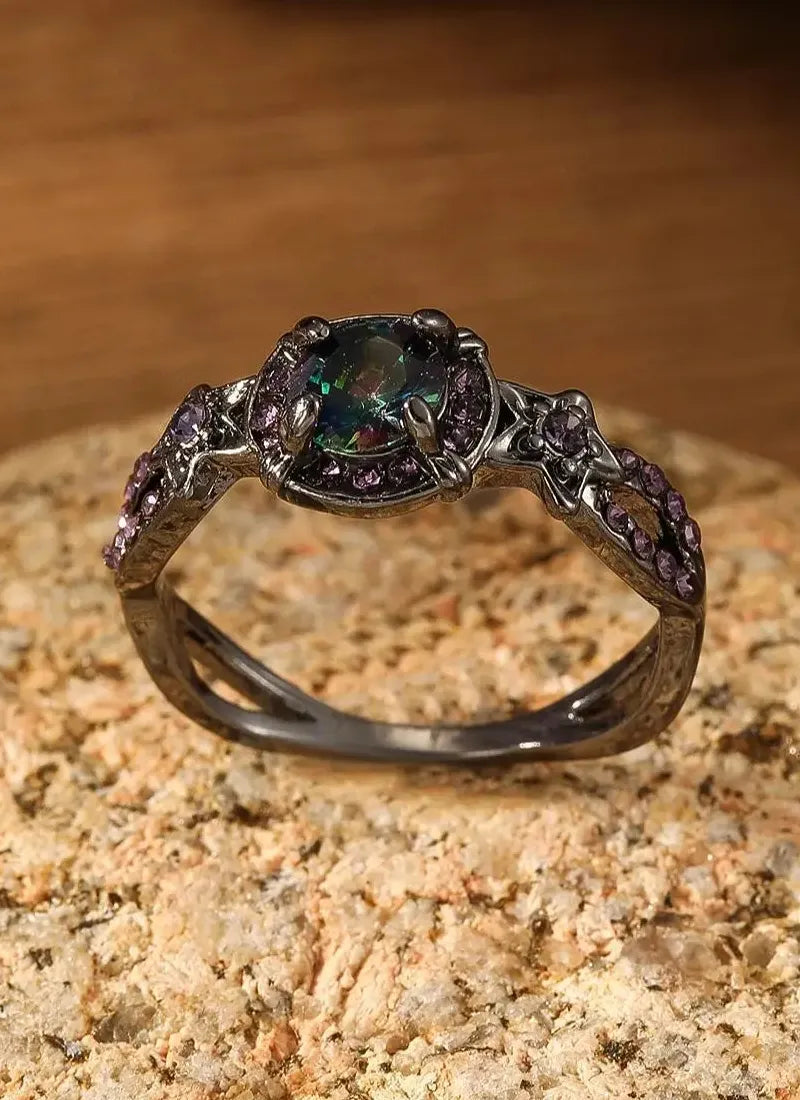 Fashion Gun Black Colorful Imitation Crystal Women's Zinc Alloy Ring Daily Accessory