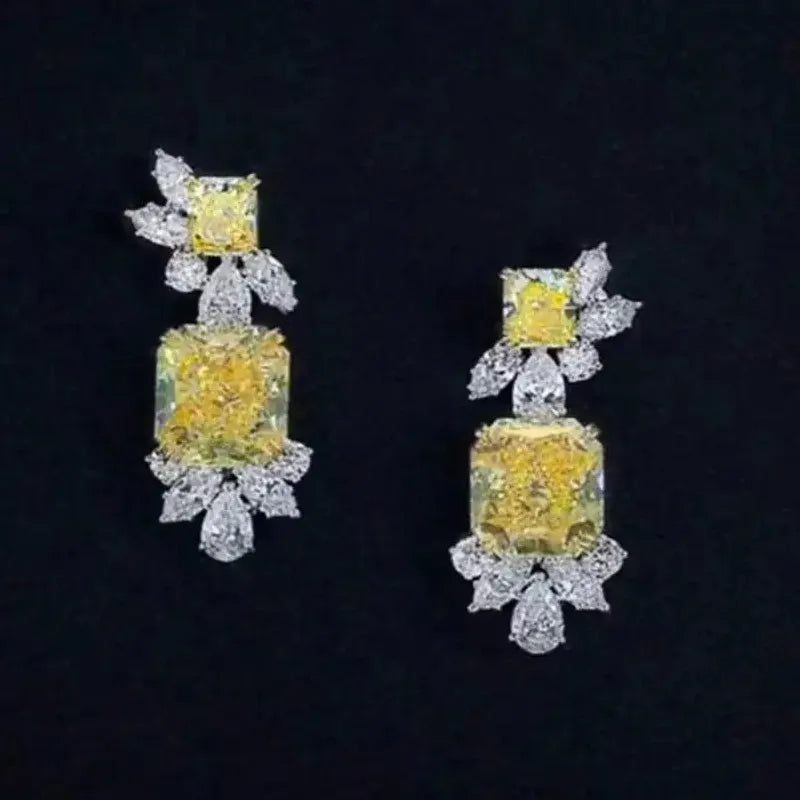 Copper Geometric Zircon Square Stud Earrings Shiny CZ Bride Bridesmaid Jewelry