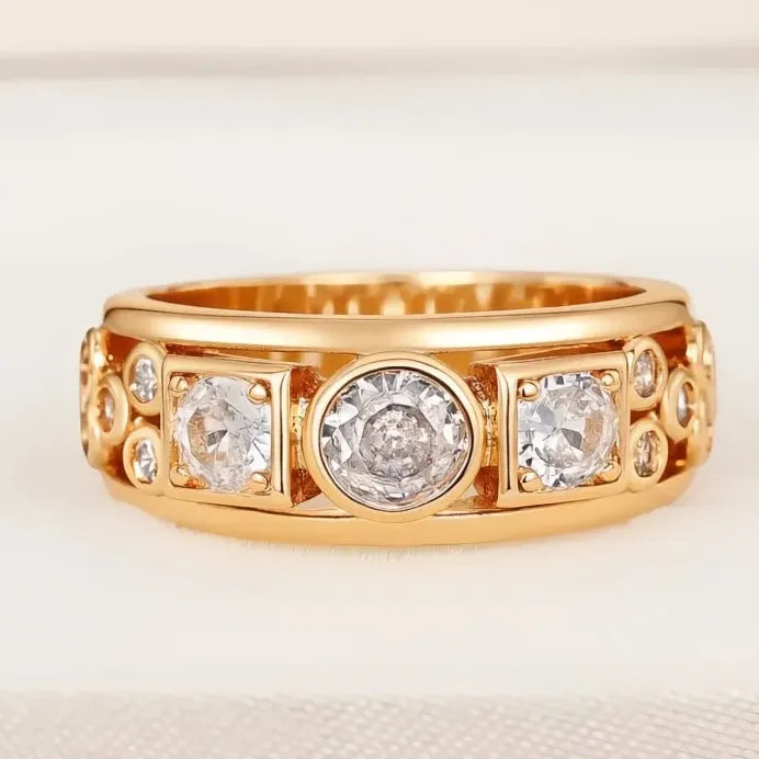 Geometric CZ Gold Color Wedding Bands for Women Fashion Rings