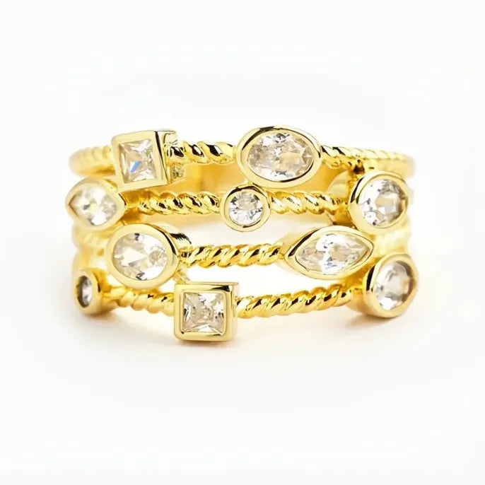 Luxury Women’s Gold Brass Engagement Wedding Ring with Cubic Zirconia