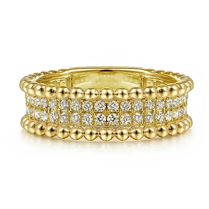 Two-Tone Brass Engagement Ring with Zirconia Wedding Band for Women