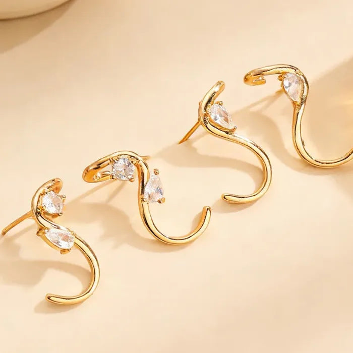 Vintage Water Drop Zircon S-Shaped Stud Earrings for Women Gift