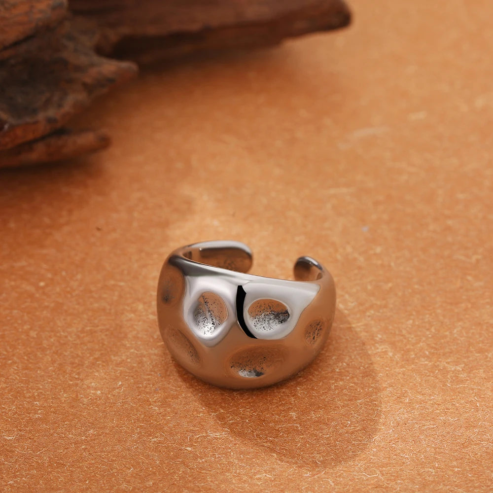 Silver Color Copper Geometric Hammered Dome Chunky Knuckle Ring for Women