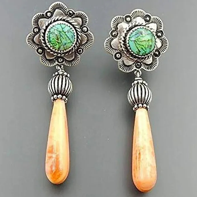 Vintage Bohemian Zinc Alloy Teardrop Earrings Colorful Long Pendant Gift