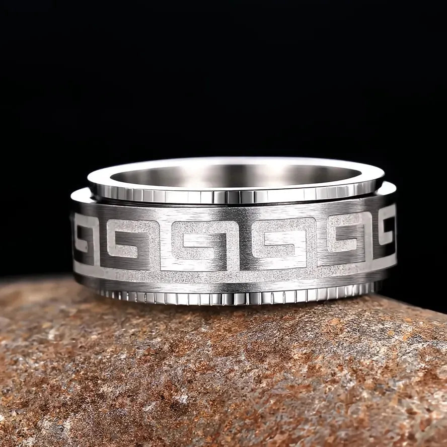 Simple Titanium Steel Couple Rings for Men Women Rotating Embossed Great Wall Pattern Fashion Jewelry Gifts