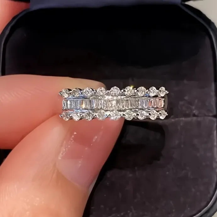 Geometric Cubic Zirconia Wedding Band Brass Fashion Ring for Women