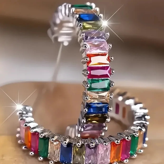 Women Geometric Hoop Earrings Silver Copper Alloy CZ Multi-Color Wedding Jewelry