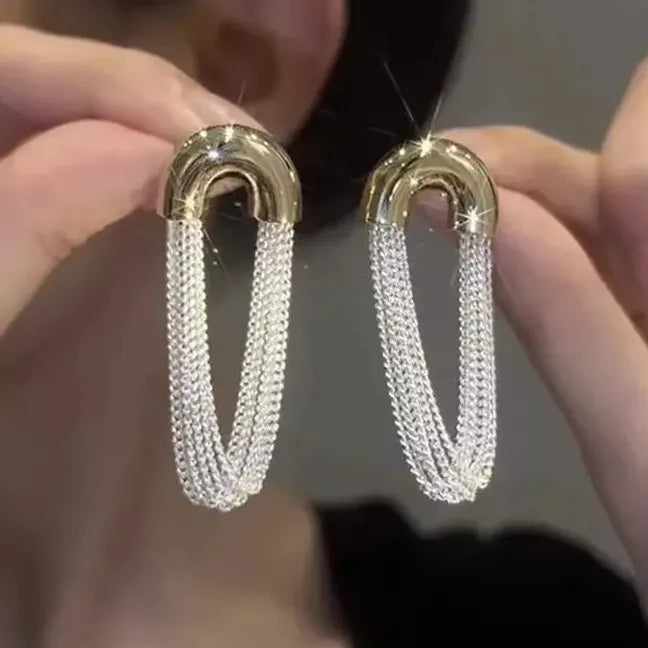 Elegant Light Luxury Long Tassel Copper Earrings Women Geometric Drop Design