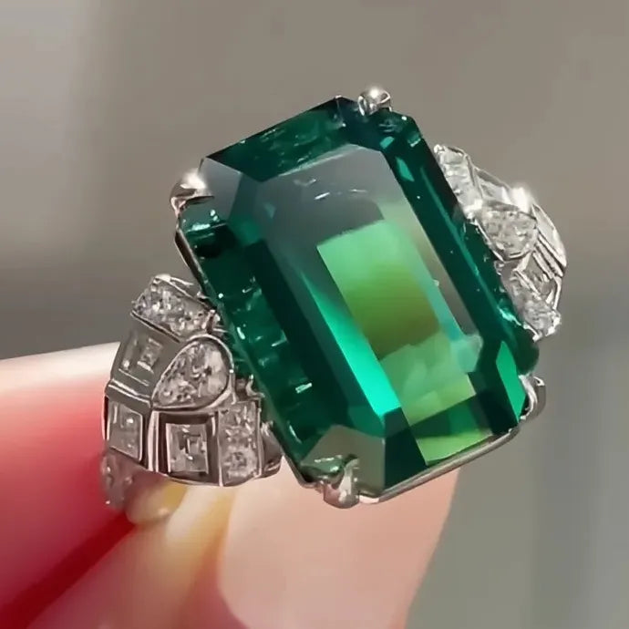 Big Green Cubic Zirconia Brass Wedding Band Ring for Women Gift