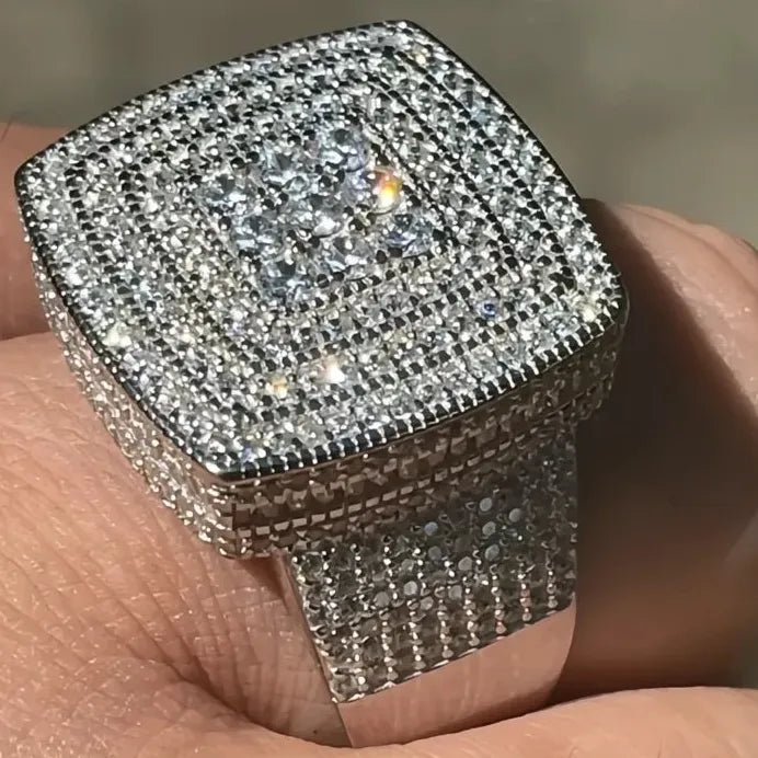 Brass Square CZ Pave Cocktail Ring for Women and Men Wedding Party Jewelry
