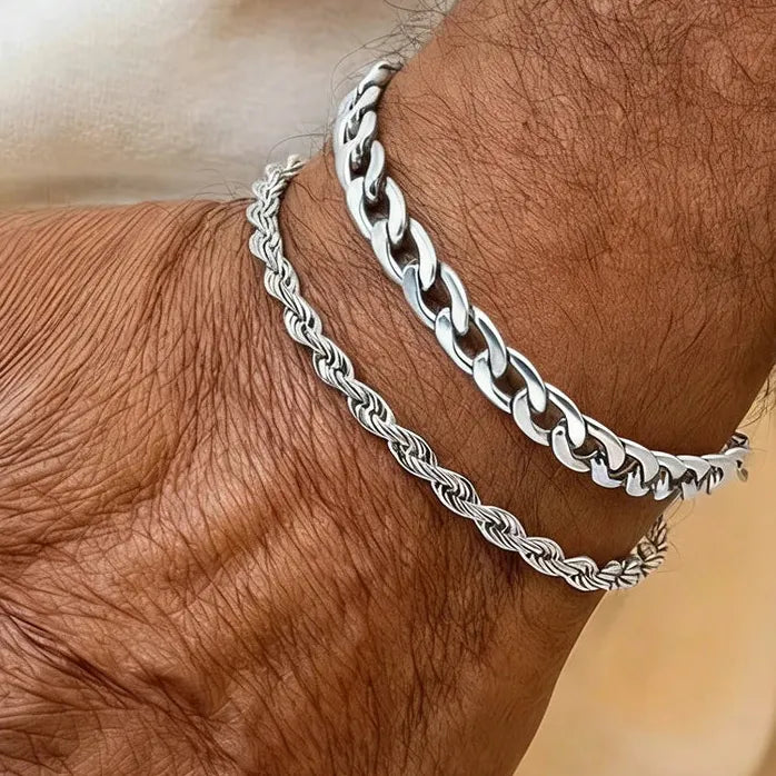 Stainless Steel Punk Flower Basket Bracelet Men Metal Double-Layer Gothic Jewelry