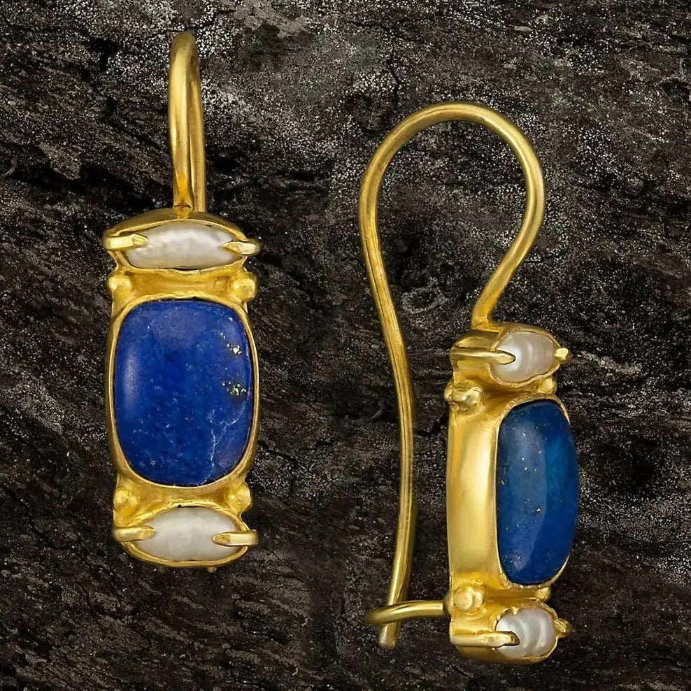 Vintage Handmade Curved Inlaid Blue Faux Gemstone Resin Earrings for Women