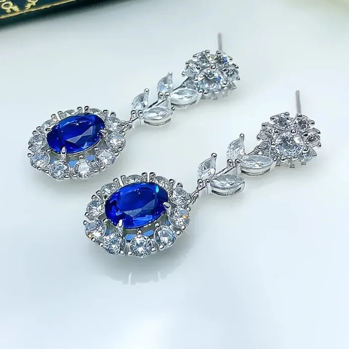 Noble Women's Elegant Blue Geometric Cubic Zirconia Drop Earrings Gift