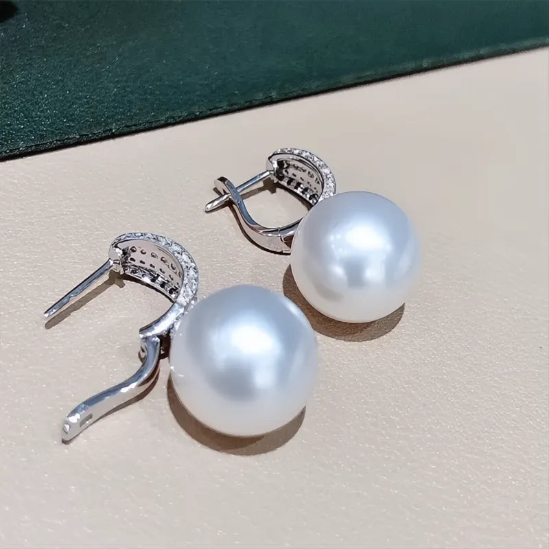 Luxury CZ Imitation Pearl Drop Earrings for Women Silver Tone Elegant Wedding Jewelry