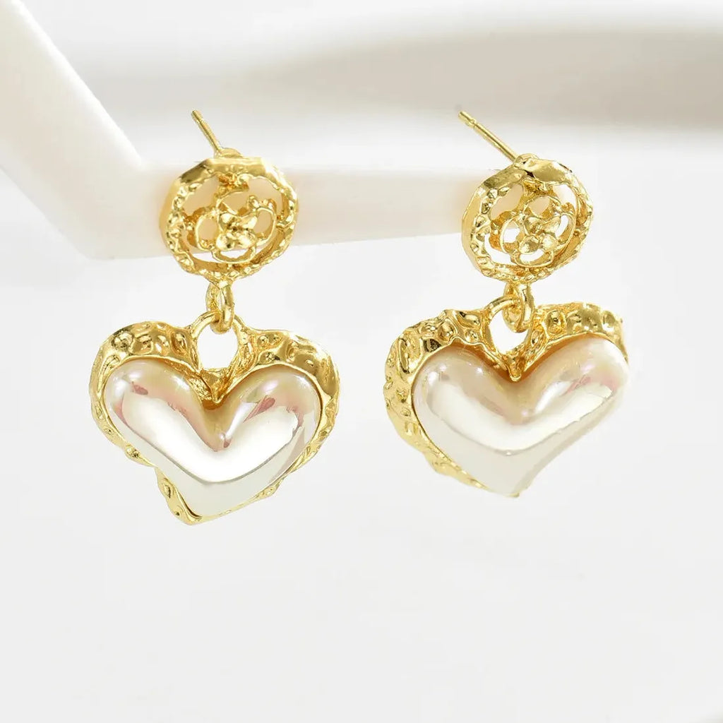 Geometric Heart Shaped Imitation Pearl Drop Earrings Vintage Boho Jewelry