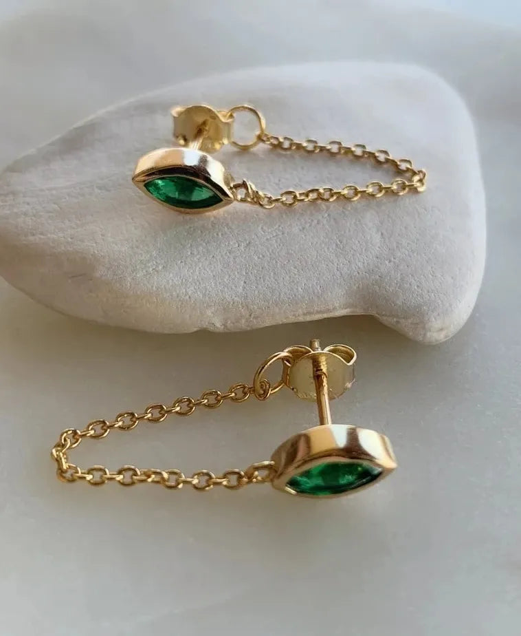 Green Women's Crystal Drop Earrings Luxurious Su Chain Pendant Wedding Jewelry