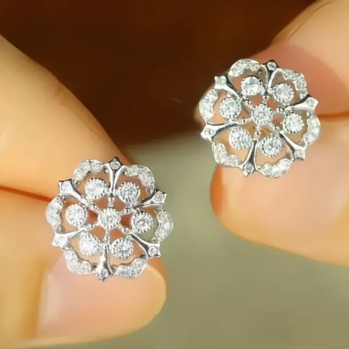 Geometric Flower Cubic Zirconia Stud Earrings for Women Wedding Party