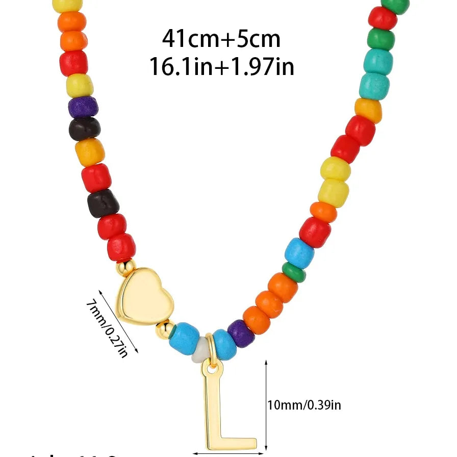 18k Gold Plated Alphabet Letter Pendant Necklace Beads Mini Heart Choker Women