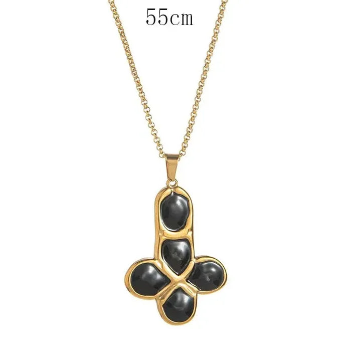 Stainless Steel Cross Pendant Necklace Men Women Colorful Stone Punk Hiphop Jewelry