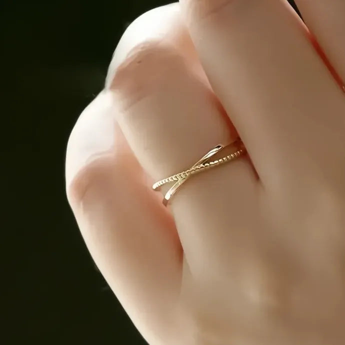 Minimalist Gold Cross Ring for Women Brass Stylish Stackable Finger Ring