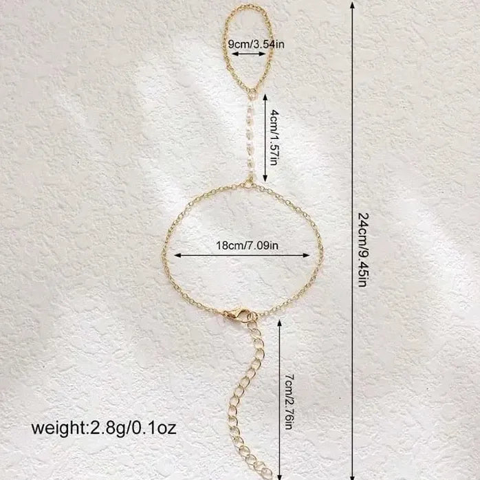 Gold Pearl Cross Hand Chain Bracelet Rings for Women Girls Jewelry Gift